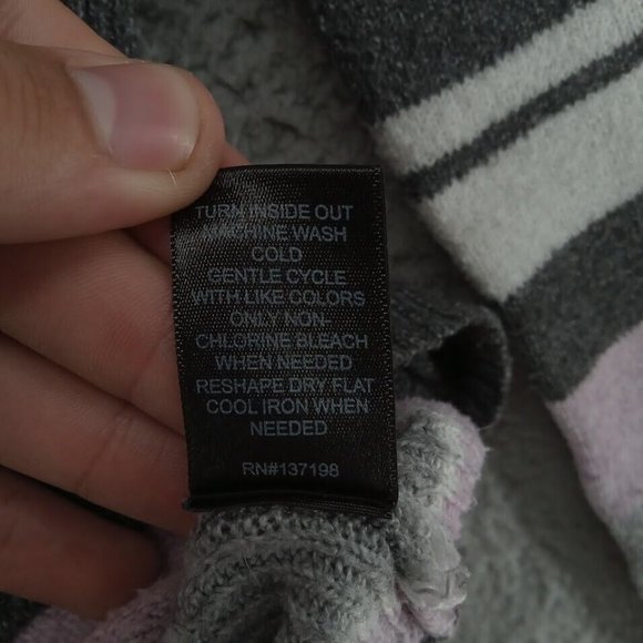 Tahari Sweater Womens Large Pink White Gray Multi Striped V Neck Pullover Knit - Picture 6 of 11